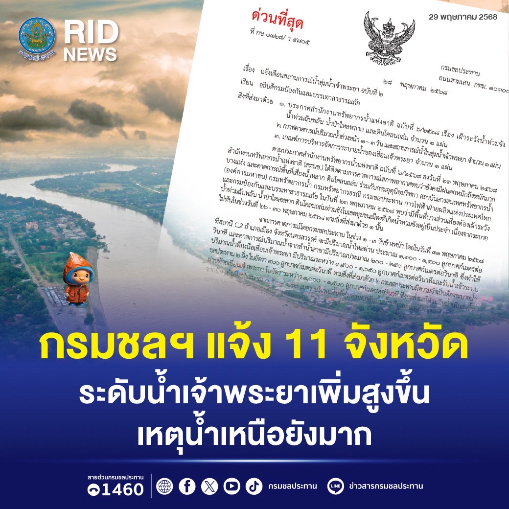 กรมชลฯ แจ้ง 11 จว. ระดับน้ำเจ้าพระยาเพิ่มสูงขึ้น เหตุน้ำเหนือยังมาก 4 S 2523147