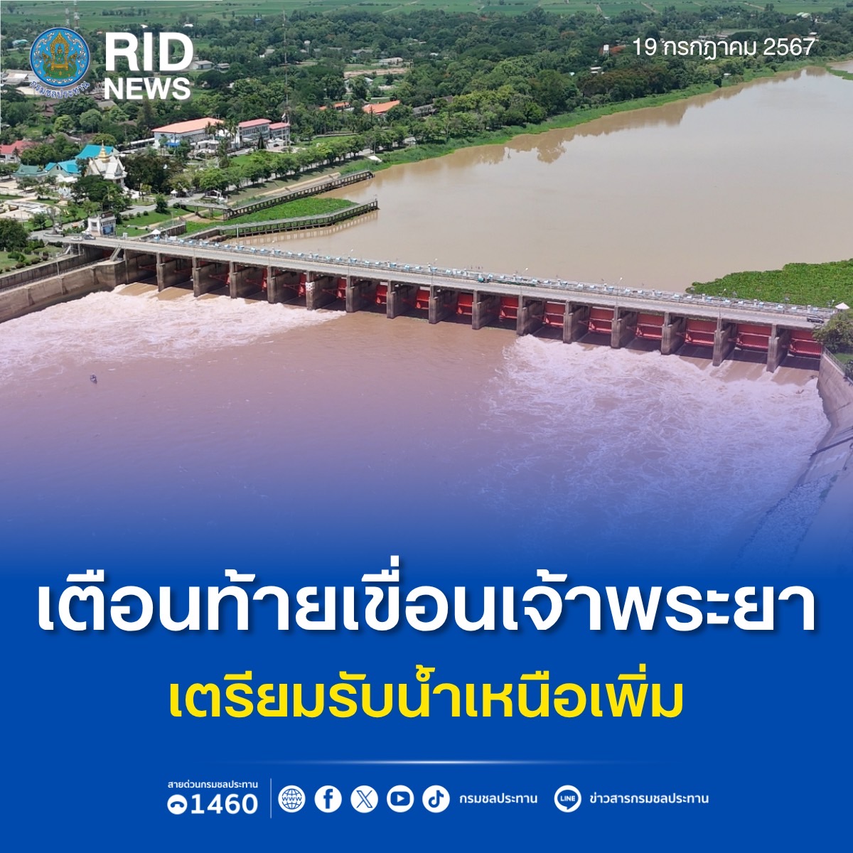 กรมชลฯ เตือนท้ายเขื่อนเจ้าพระยา เตรียมรับน้ำเหนือเพิ่ม 3 S 2572293