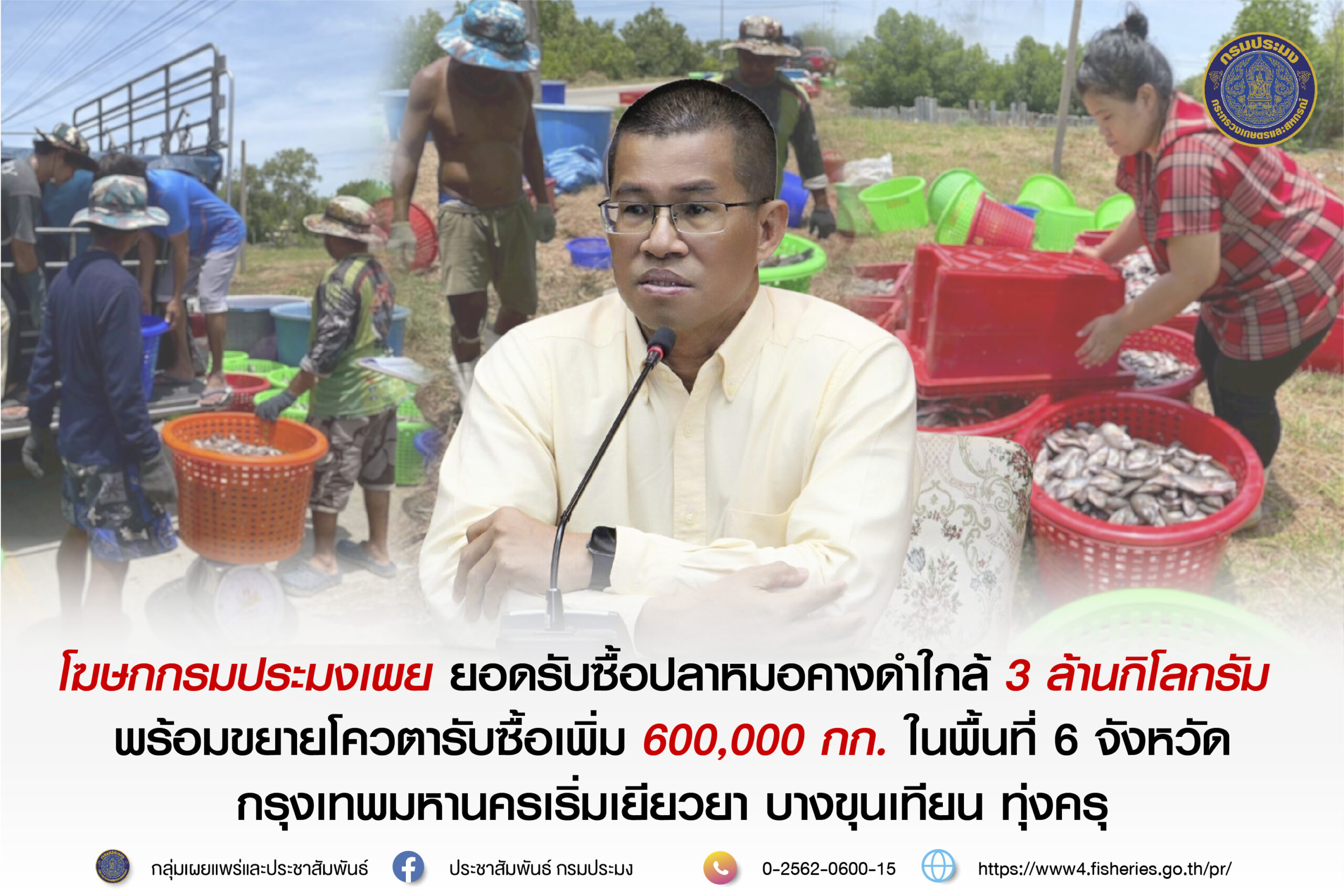 โฆษกกรมประมง เผย ยอดรับซื้อปลาหมอคางดำใกล้ 3 ล้านกิโลกรัมพร้อมขยายโควตารับซื้อเพิ่ม 554,000 กก. ในพื้นที่ 6 จังหวัด -กรุงเทพมหานครเริ่มเยียวยา บางขุนเทียน ทุ่งครุ 6 550844 scaled