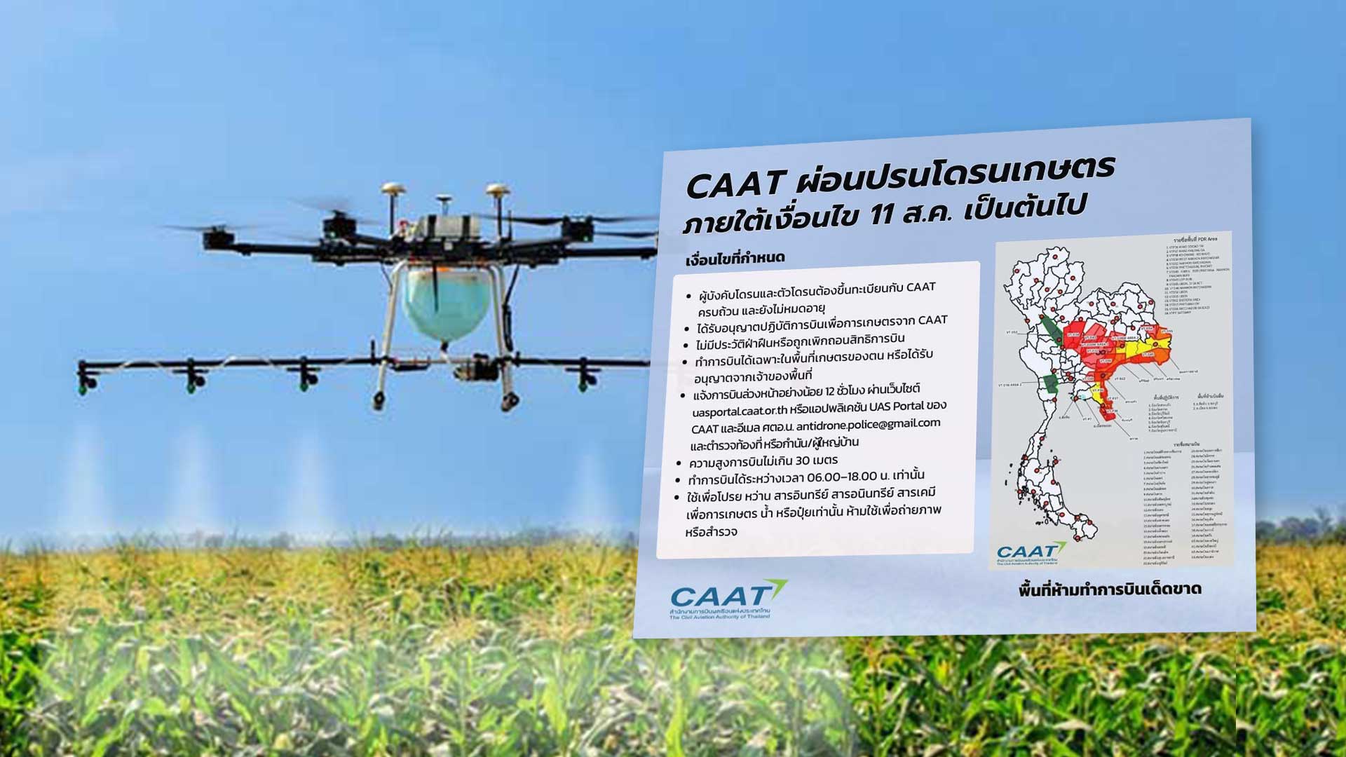 CAAT ประกาศผ่อนปรนเฉพาะโดรนเกษตร 11 ส.ค. เป็นต้นไป ภายใต้เงื่อนไขที่กำหนด 1 CAAT3