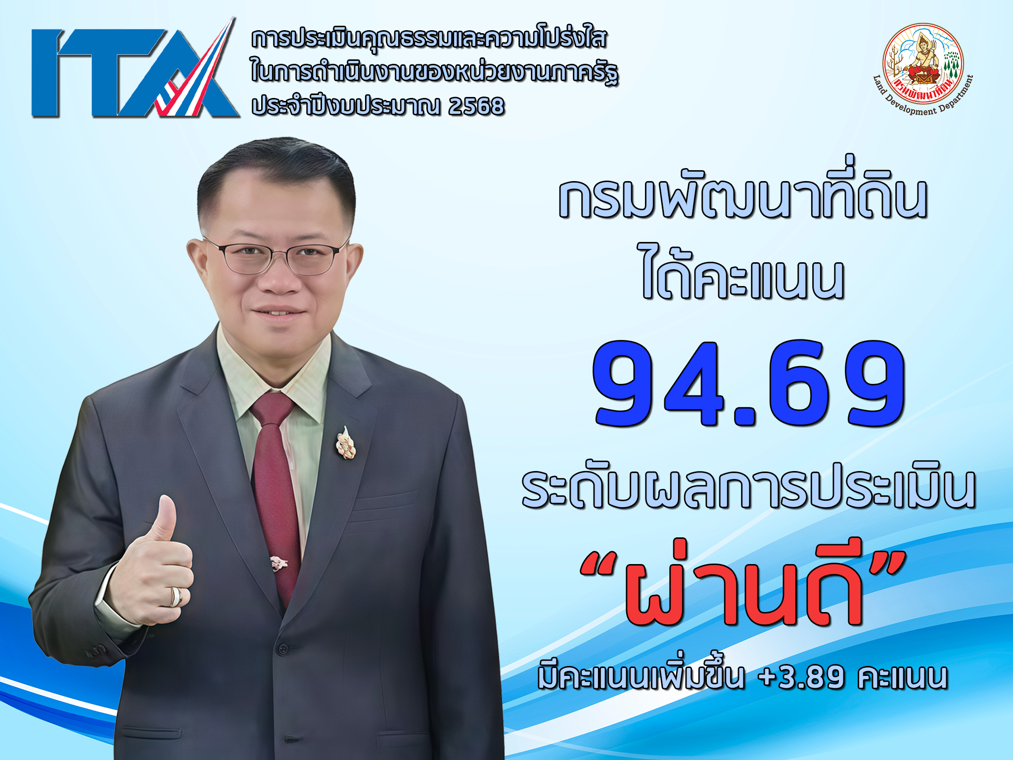 กรมพัฒนาที่ดิน ได้คะแนน 94.69 ระดับผลการประเมิน S 7176292