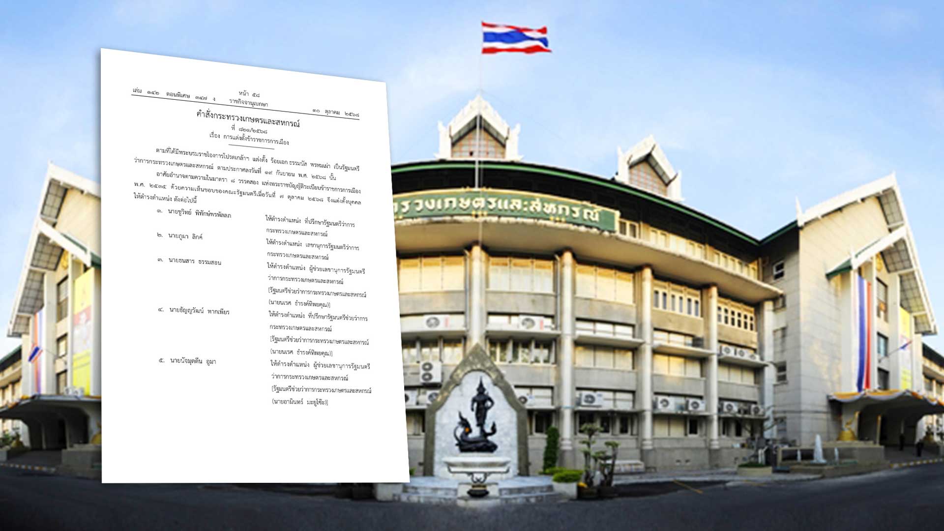 ราชกิจจานุเบกษา เผยแพร่ประกาศคำสั่งกระทรวงเกษตรและสหกรณ์ เรื่องแต่งตั้งข้าราชการการเมือง 1 คำสั่งกระทรวงเกษตรและสหกรณ์3