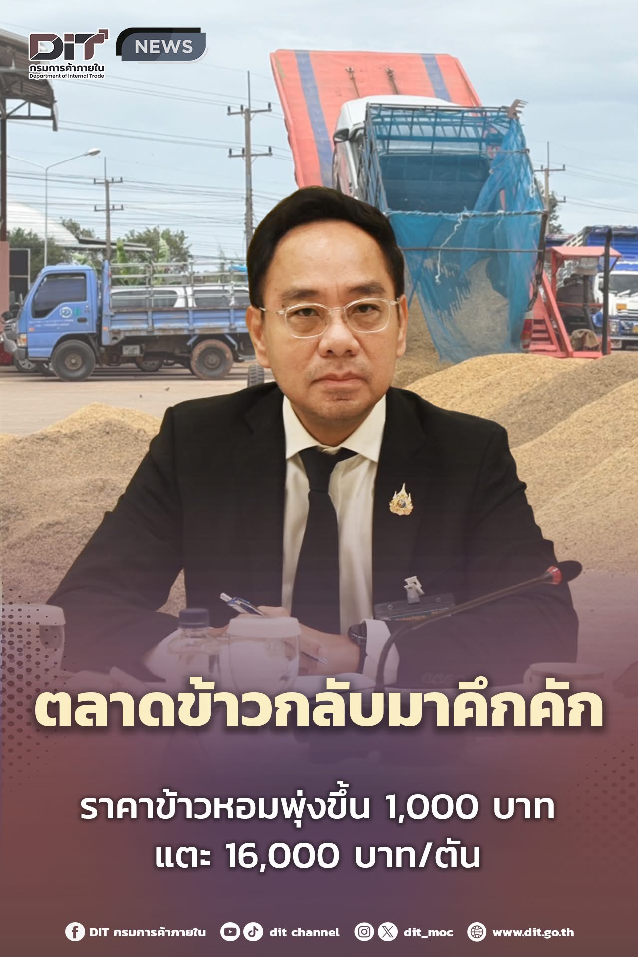 “พาณิชย์” เผย ตลาดข้าวกลับมาคึกคัก ราคาข้าวหอมดีดแตะ 16,000 บาท/ตัน พุ่งขึ้นทันที 1,000 บาท จากมาตรการดูดซับตรงจุดของ นบข. 5 S 19849224