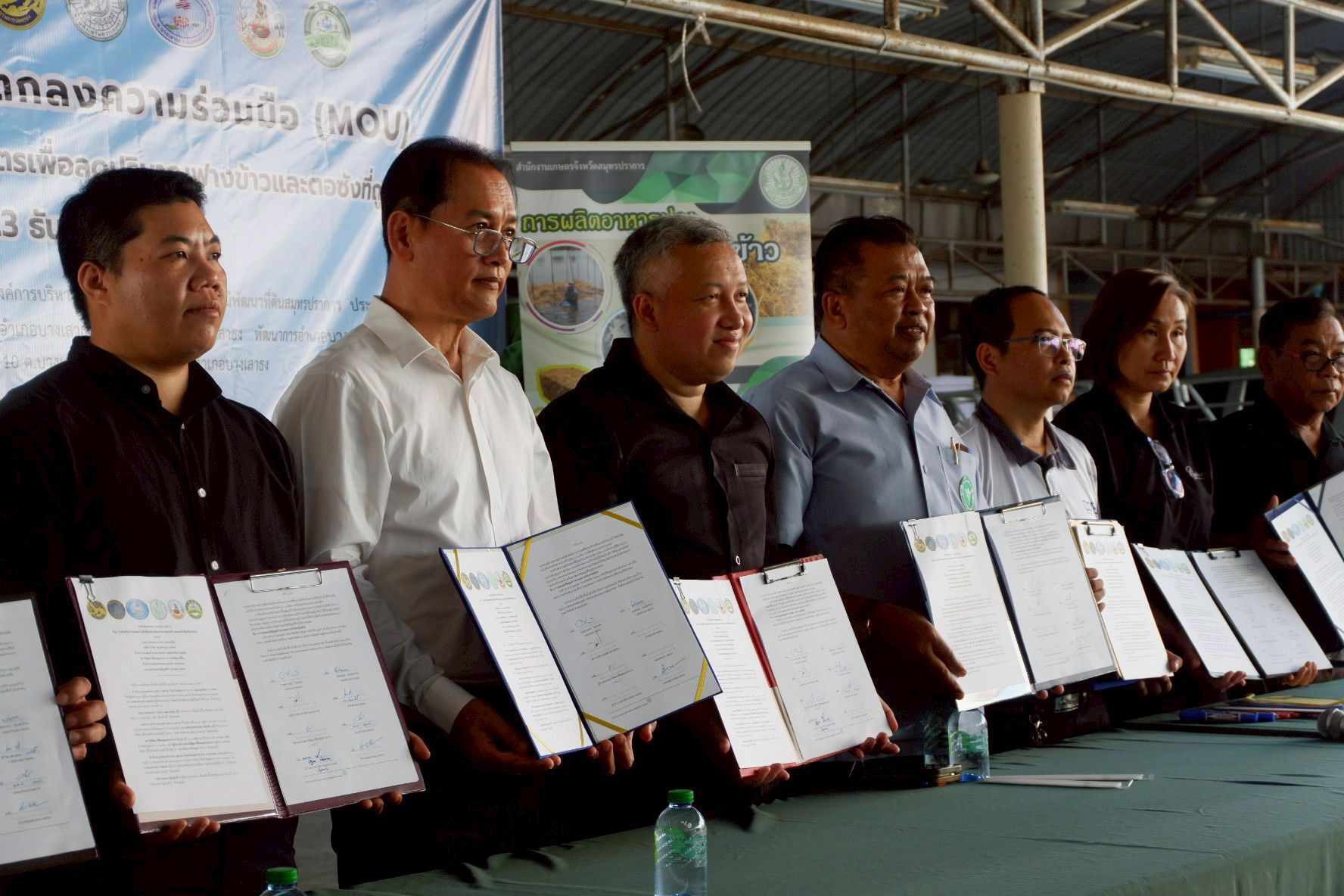 สำนักงานเกษตรอำเภอบางเสาธงจัดพิธีลงนามบันทึกข้อตกลงความร่วมมือ (MOU) การส่งเสริมการหยุดเผาในพื้นที่เกษตรเพื่อลดปริมาณฟางข้าวและตอซังที่ถูกลักลอบเผา 6 S 21495879