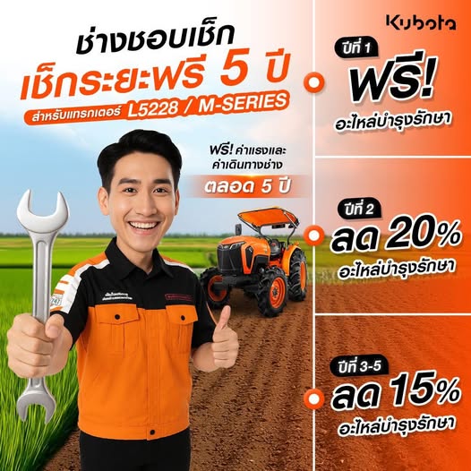 สยามคูโบต้า เดินเกมรุกตอกย้ำเบอร์หนึ่งตลาดเครื่องจักรกลการเกษตร ชูแคมเปญ “แคร์อุ่นใจ 5 ปี” กลยุทธ์บริการหลังการขาย สู่บทบาท Trusted Partner เสริมความเชื่อมั่นเกษตรกร พร้อมเสริมไลน์อัปผลิตภัณฑ์ หนุนตลาดสมาร์ทฟาร์มมิ่งเติบโต 8 แคร์อุ่นใจ